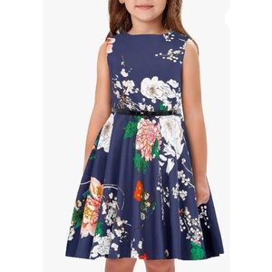 Kate Kasin blue floral sleeveless fit and flare dress, size 8/9